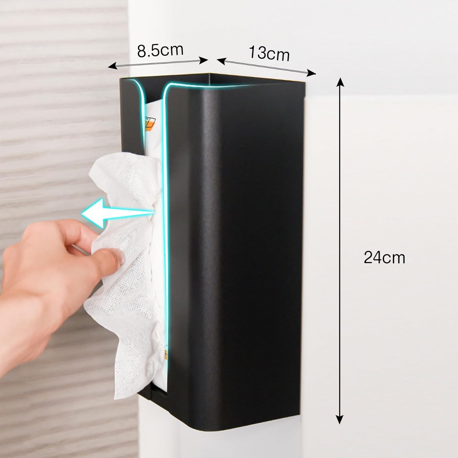 AYO Magnetic Tissue Case, Tissue Box, Magnetic Paper Holder, Stylish, Wall Hanging, Can Be Cut with One Hand, Kitchen, Kitchen, Bath, Washstand, Storage (Black)