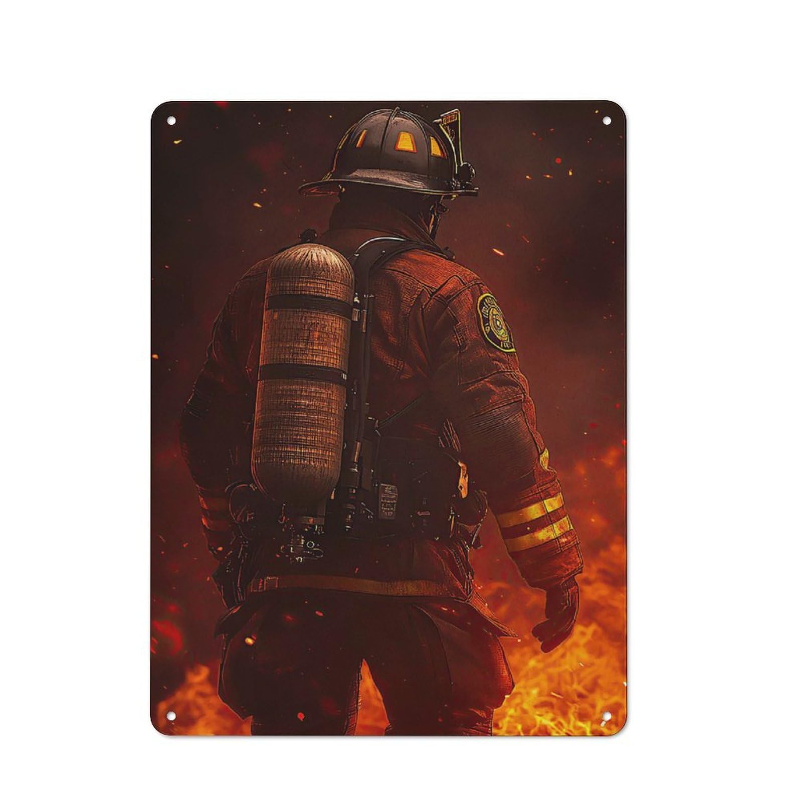 Firefighter in Flames Decorative Metal Wall Decor 40x30cm, Vintage Metal Sign for Hallway, Home Bar, Garage Or Study