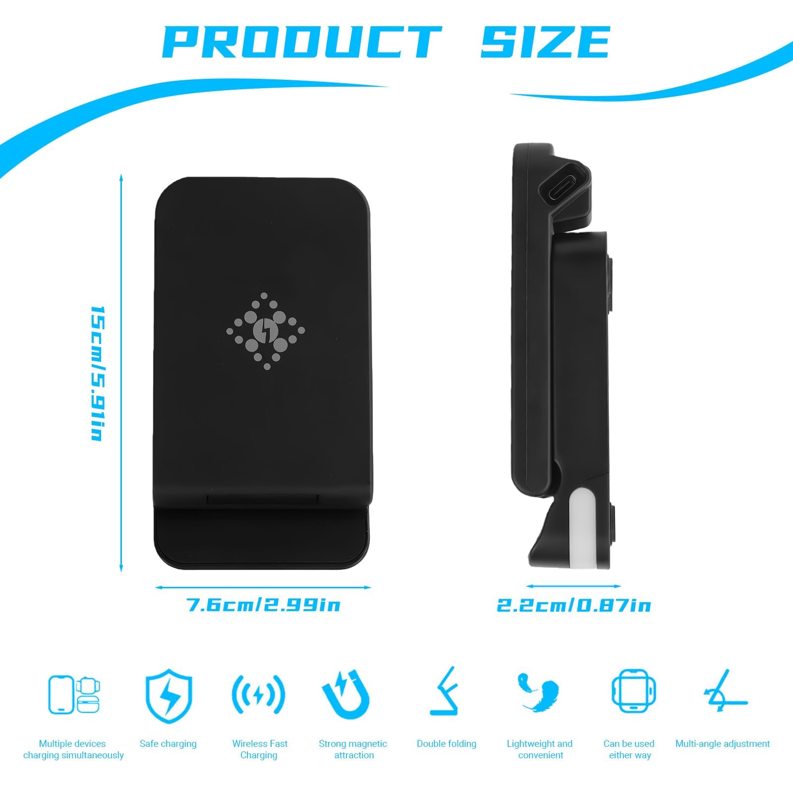 Cargador Inalámbrico Plegable para Samsung 3 en 1, Estación de Carga para Galaxy S25/S24/S23/S22, Watch 7/6/5/4/3,Soporte para Reloj, 15 W, Negro