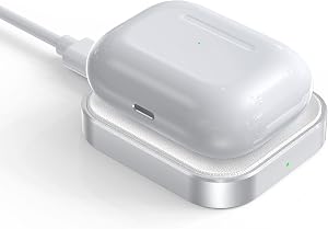 for Airpod Charger, Designed Wireless Charger for Airpods 4(ANC)/3rd/2nd Gen, for New AirPod Pro 3 (2025)/ 2nd Gen, Wireless Earbuds, Slim & Compact for Travel Home Office, (Silver+White)