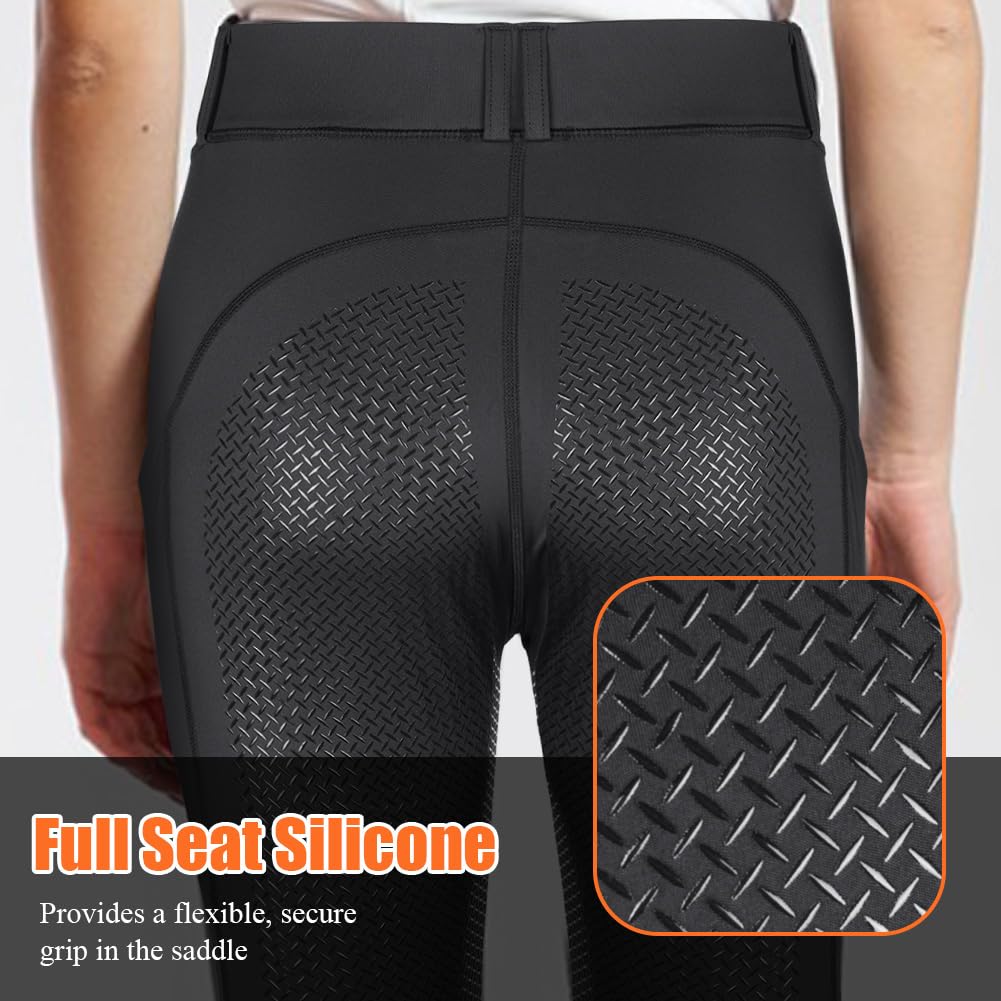 HOTUT Rijbroek voor dames, damesrijbroek met volledig siliconen afwerking, Siliconen Rijbroek Hoge Taille met telefoontasje en riemlussen, volledig beklede rijbroek, Paardrijleggings, hoge taille