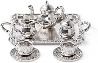 Odoria 1/12 Miniature Tea Set 8Pcs Dollhouse Decoration Accessories, Silver