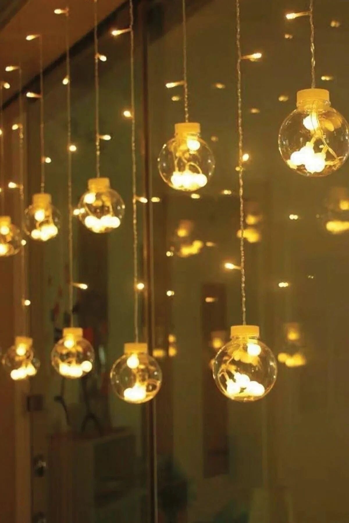 BUFFER Kumandalı LED Dekoratif Sarkıt Aydınlatma, 10 Sarkıtlı Top İçi Mini Toplu, Cam, Günışığı Rengi, Modern Stil, Uzaktan Kumanda ile Kontrol