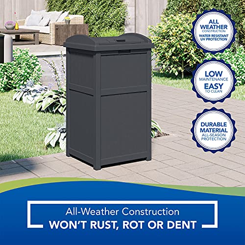 Suncast Trashcan Hideaway 31.5-Inch Tall Outdoor 30 Gallon Durable Garbage Can Trash Waste Bin Container With Latching Lid, Cyberspace #TOP3