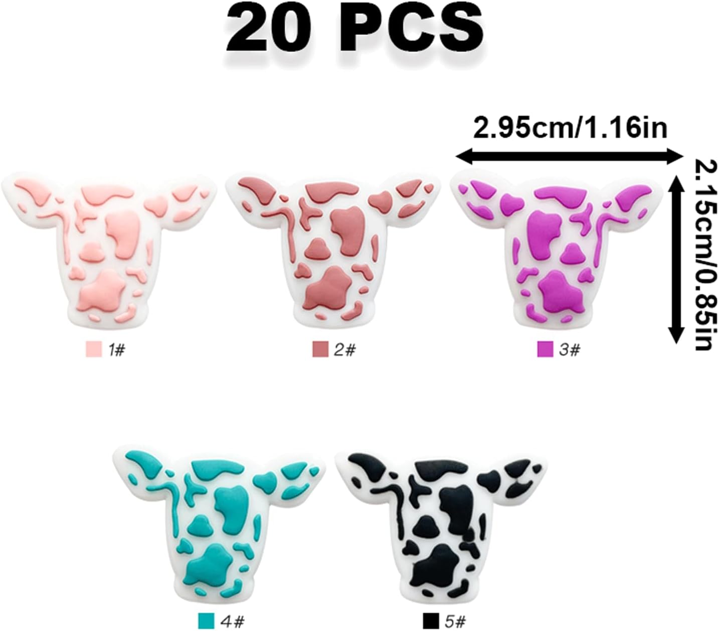 20PCS Cow Silicone Beads, Cow Shape Silicone Focal Beads, Animal Loose Beads Bulk for Pens Keychain Necklace Bracelet Lanyard Jewelry Making Accessories DIY Handicrafts - Image 2