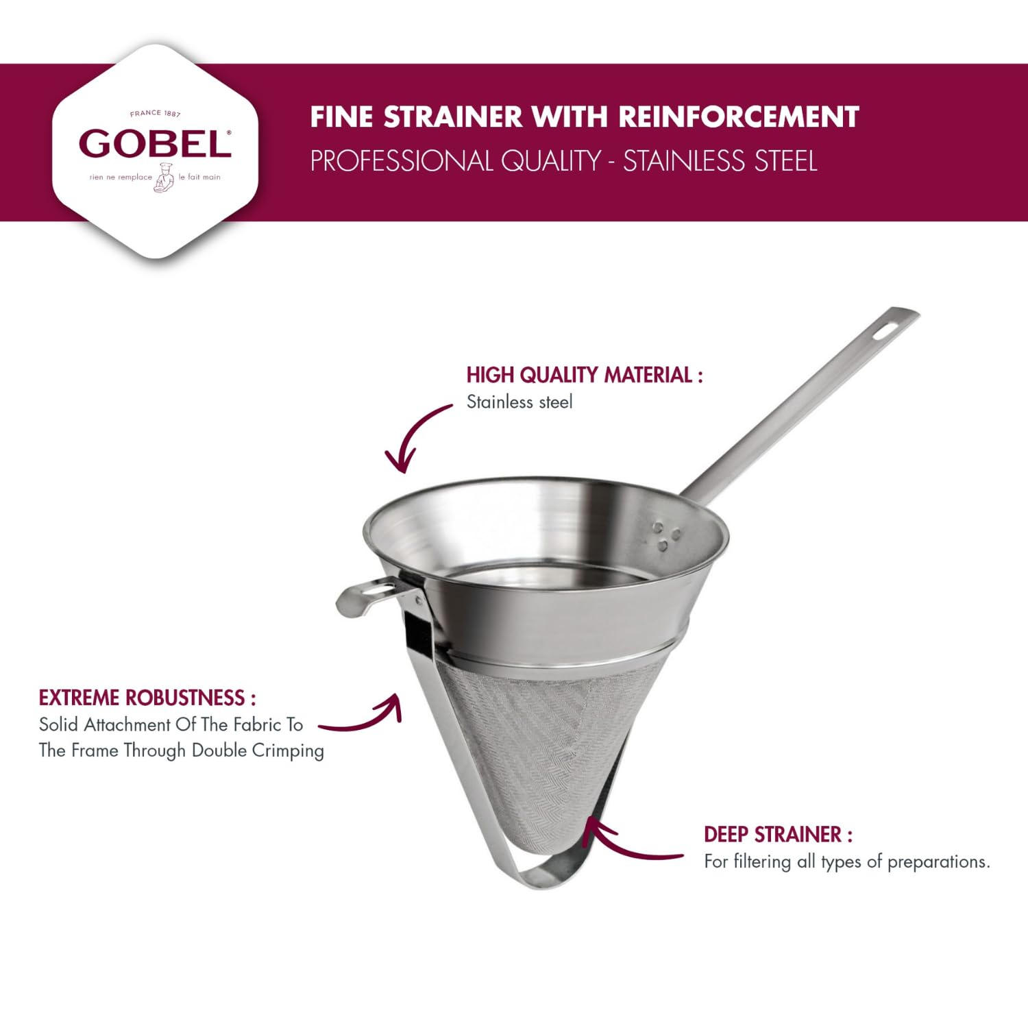 Gobel 814410 - Setaccio Cinese con Rinforzo, in Acciaio Inox