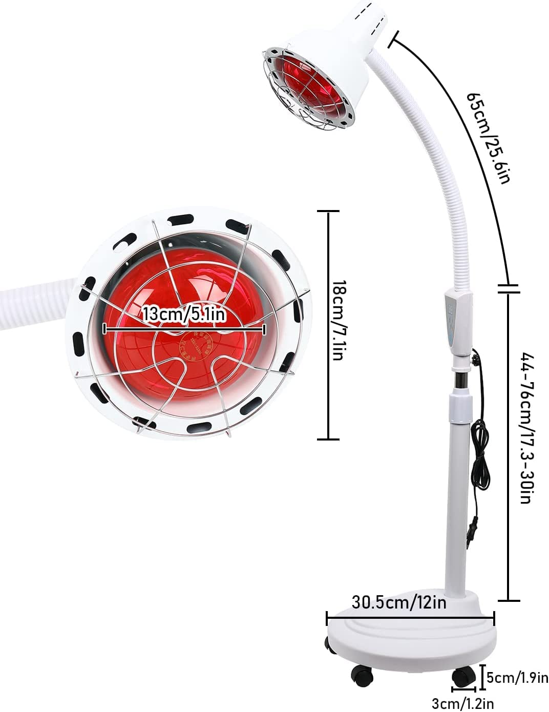 Lampe infrarouge - Rotation à 360° - Lampe chauffante infrarouge avec support - 275 W - Pour le traitement du rhume et la relaxation musculaire