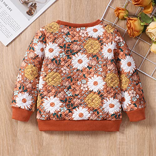Retsugo Toddler Girls Sweatshirts Fleece Long Sleeve Crewneck Pullover Floral Shirts Toddler Sunflower Clothes Kids Winter Waffle Sweater 5T/8116 Floral #TOP2