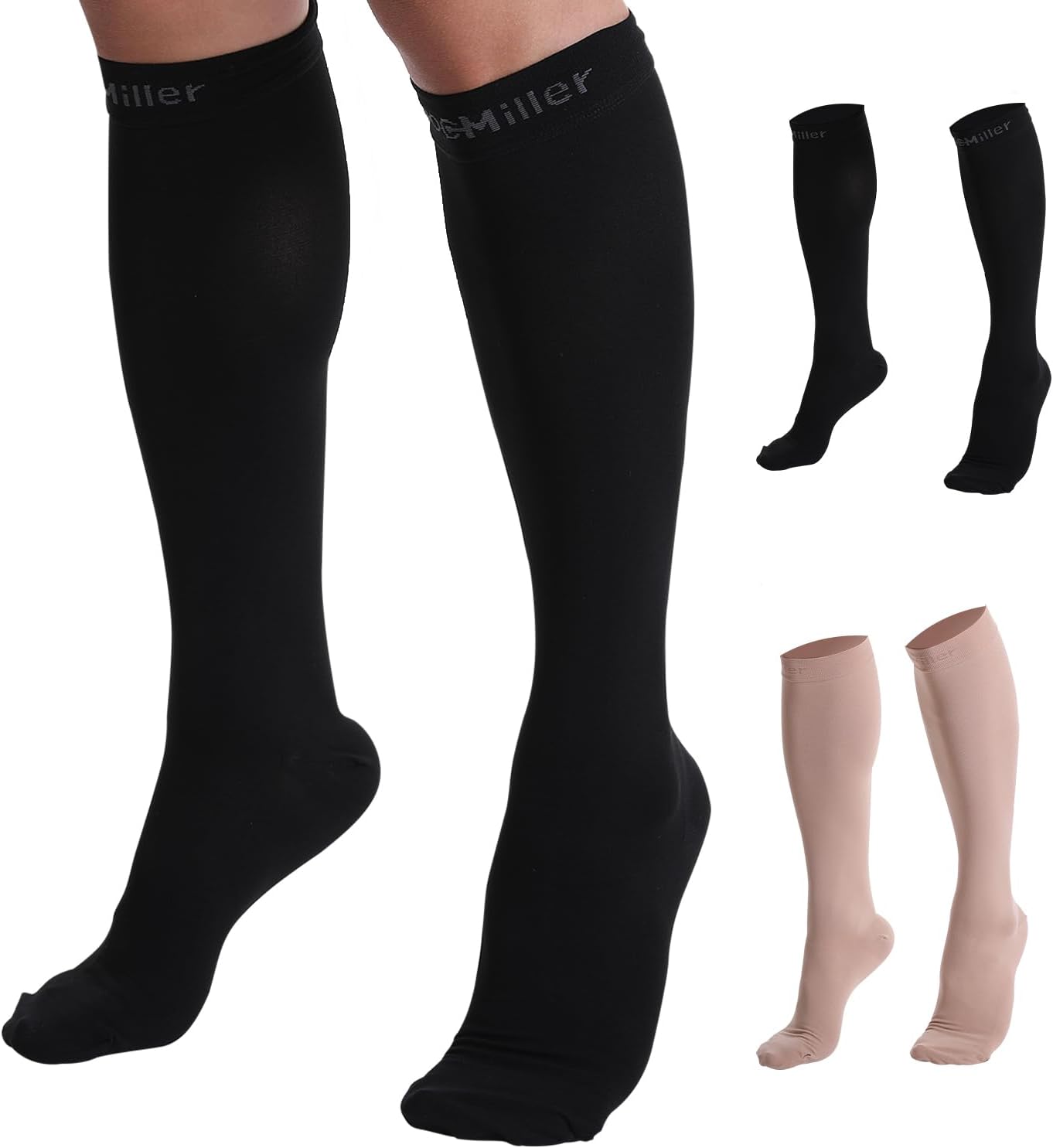 Doc Miller Closed Toe Compression Socks for Women and Men, 30-40 mmHg Medical Compression Socks Black Large
