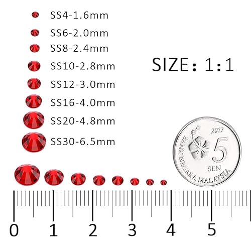 Miniatura 2 de 1440 diamantes de imitación de cristal rojo rubí, piedras preciosas de diamantes de imitación de cristal con parte trasera plana de vidrio pequeñas