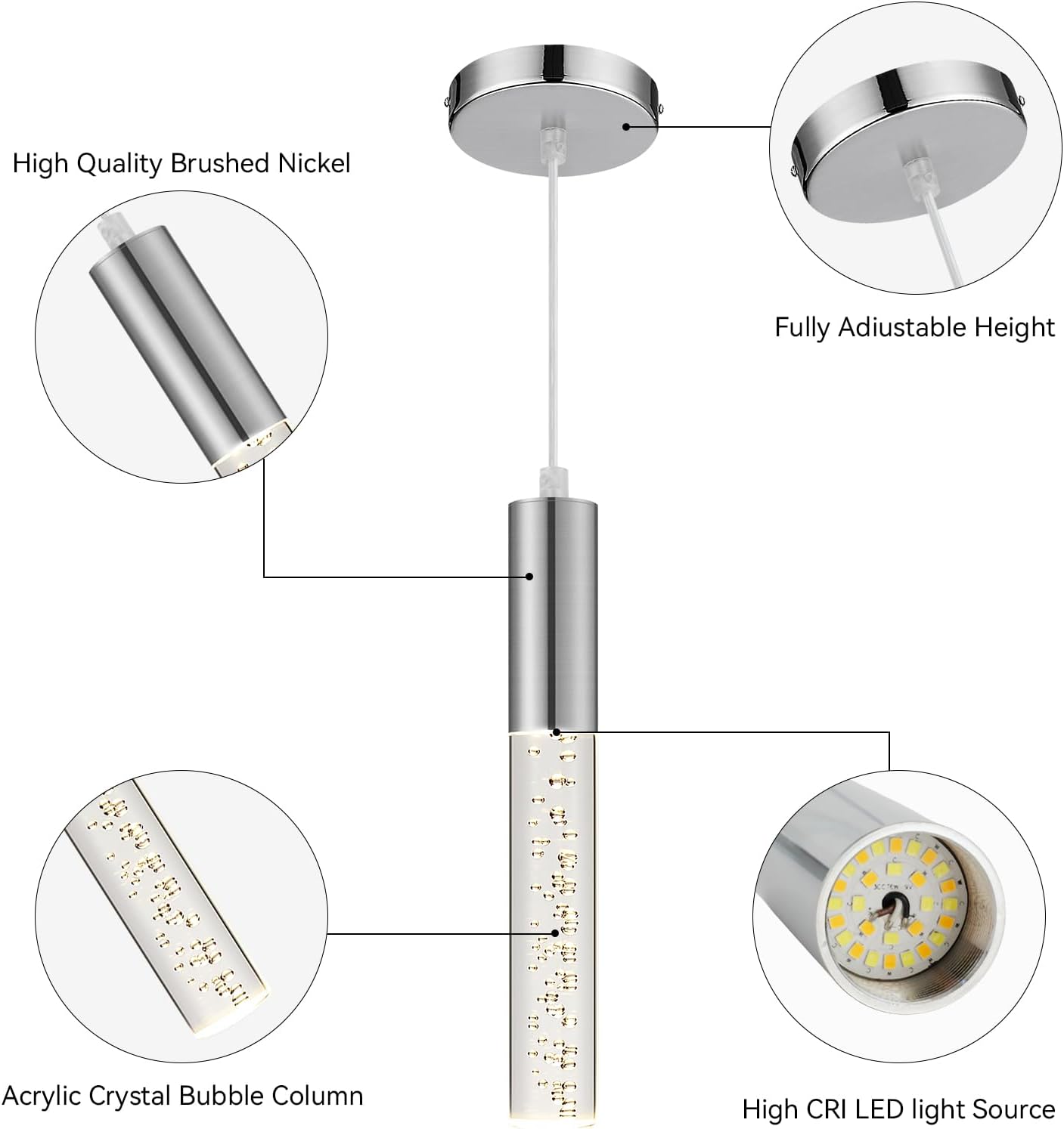 3 Pack Pendant Lights Kitchen Island,3 Color Modern LED Acrylic Bubble Crystal for Dining Room Light Fixture,Dimmable Pendant Ceiling Hanging Light Fixtures for Restaurant,Living Room