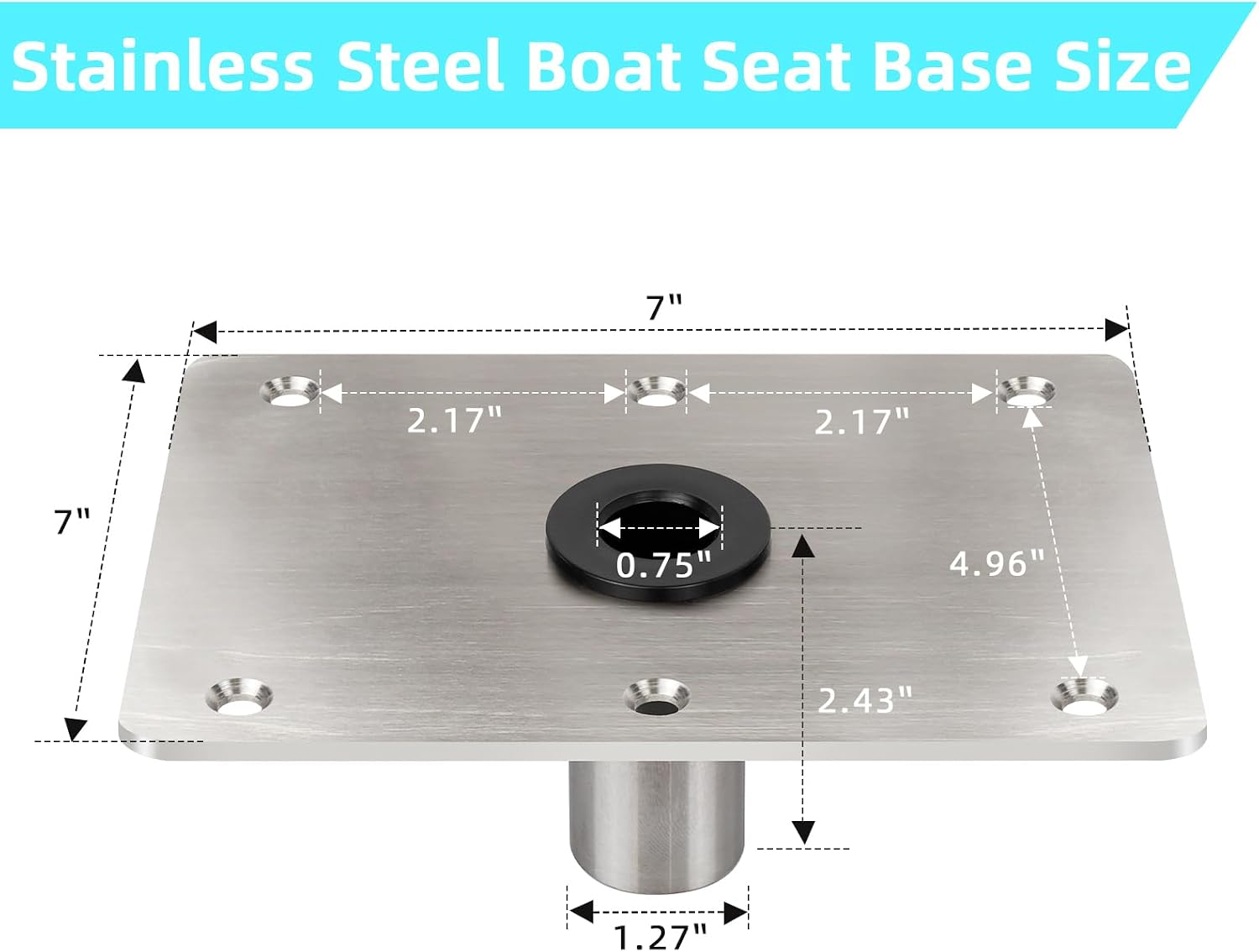 Boat Seat Base Mount Boat Seat Pedestal Base Mount Plate for 3/4" Pin Post Socket, Heavy Duty Marine Pedestal Bracket for Most Marine Fishing Pontoon Bass