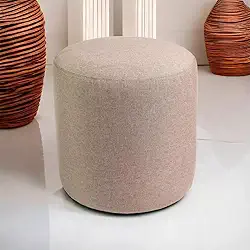 Puff Redondo Decorativo Luxo Linho Para Quarto Sala (Linho Bege)