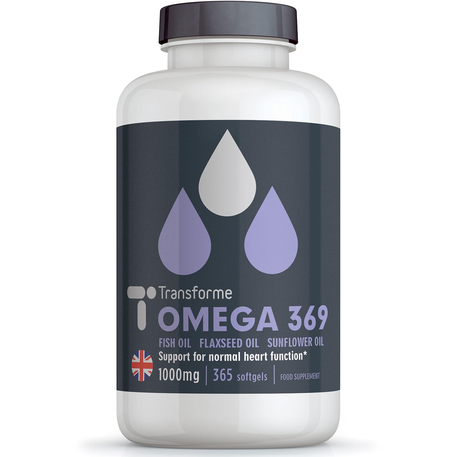 Transforme Omega 3 6 9 Fish Oil 1000mg 365 Capsules, Fish Oil, Flaxseed Oil & Sunflower Seed Oils, EPA, DHA, ALA, LA, Oleic Acid, 3 Softgel 3000mg Serving, Gluten Free, UK Made