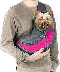 Bolsa Mochila Canguru Transversal para Transporte de Pet - Tecido Respirável, Alça Ajustável e Bolsos Laterais (Rosa Pink, Grande)