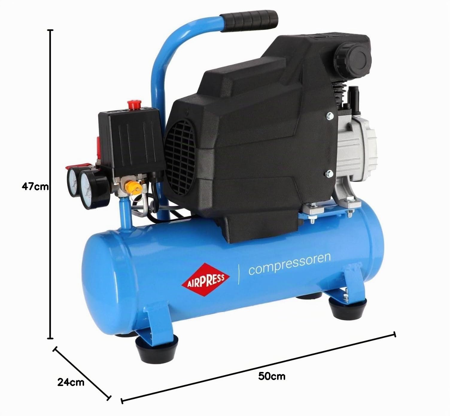 AIRPRESS Compresor de aire H 185-6 8 bar 1.5 CV 82.3 l/min 6 Lts. Compresor de aire pequeño con aceite - Compresor doméstico movil