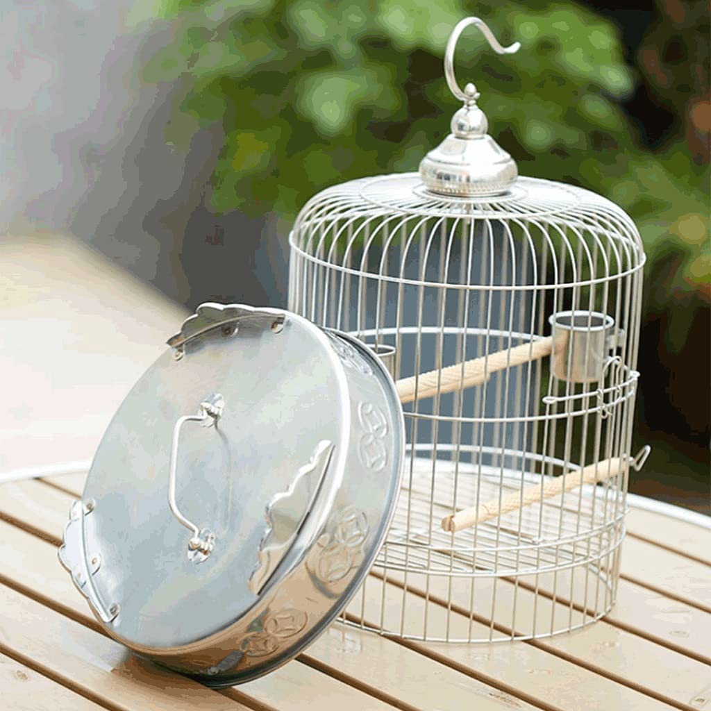 Jaula Pequeña para Pájaros, Jaulas Plateadas para Pájaros, Transportines De Acero Inoxidable para Pájaros, Jaula De Vuelo Portátil, Casa Redonda para Pájaros, Transportín,