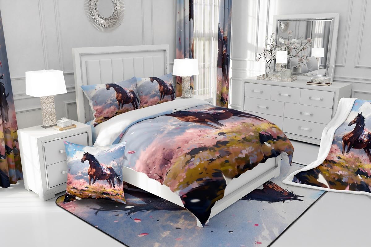 Homewish - Juego de cama de algodón, 200 x 200 cm, diseño de caballo, diseño de caballo, color marrón