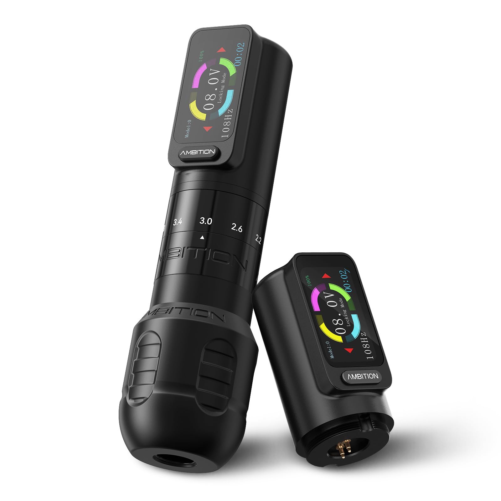 Ambition Seher Wireless Tattoo Machine with 6 Strokes Length 2.2mm-4.2mm Rotary Tattoo Gun Cartridge Pen with 2Pcs 2400mAh Touch Buttons LED Digital Display Coreless Motor for Tattoo Artist