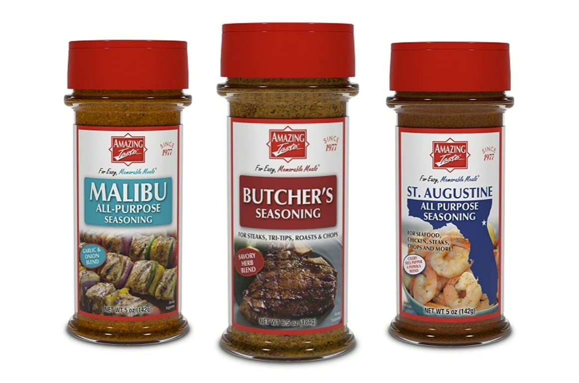 Shakers Seasoning Pack. Amazing Taste Mix with Butcher's, Malibu All-Purpose and St Augustine shrimp and seafood seasonings. The perfect mix shakers