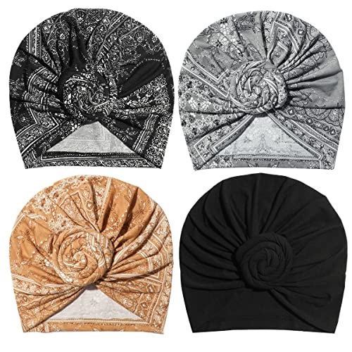 Image of KYNARI Turban Head Wraps for Women, Pretied Stretch Bonnet Hair Wrap | African Knot Turban Hats Pre Twist Headwear Soft Head Scarf Elastic and Breathable Head Covering Cancer Caps for Black Women