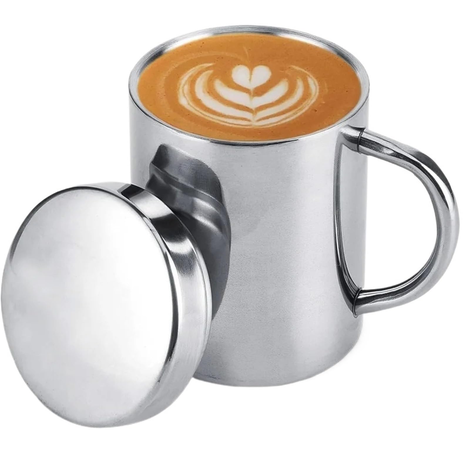 Taza de acero inoxidable con asa, fácil limpiar y reutilizable, adecuada for oficina, exterior, Camping, taza agua portátil 300/400ml Para café y bebidas(400ml With cover)