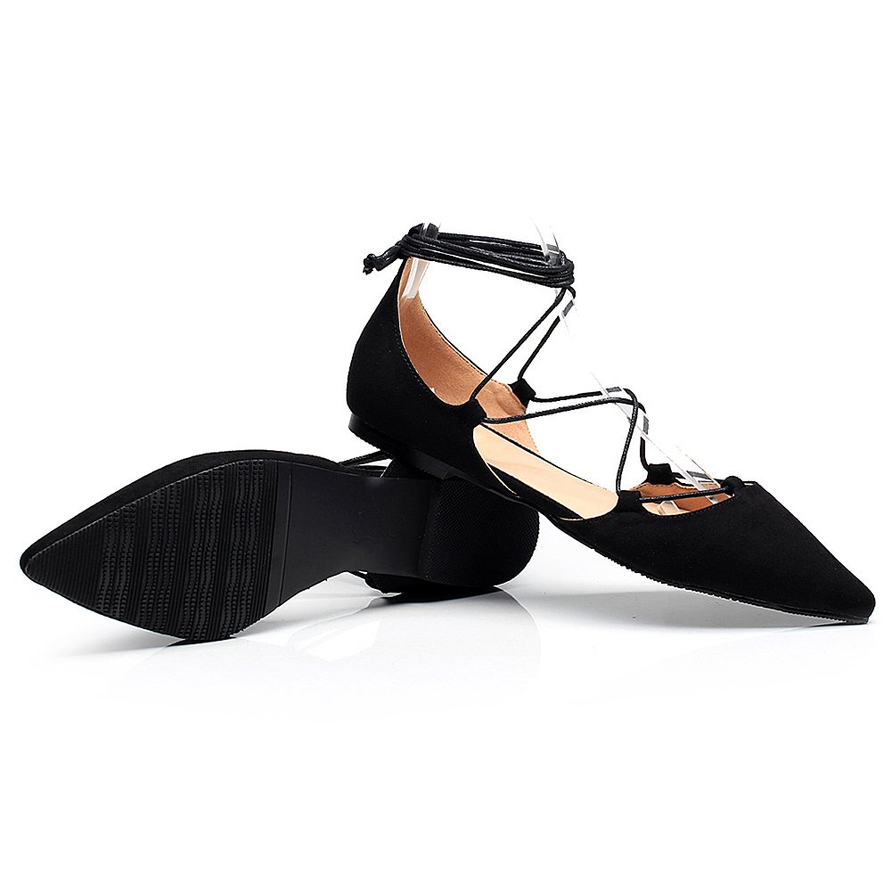 Donna Morbido Pelle Scamosciata Sintetica Piatto Appuntito Pumps Fantasia Croce con Cordoncino Ballerine