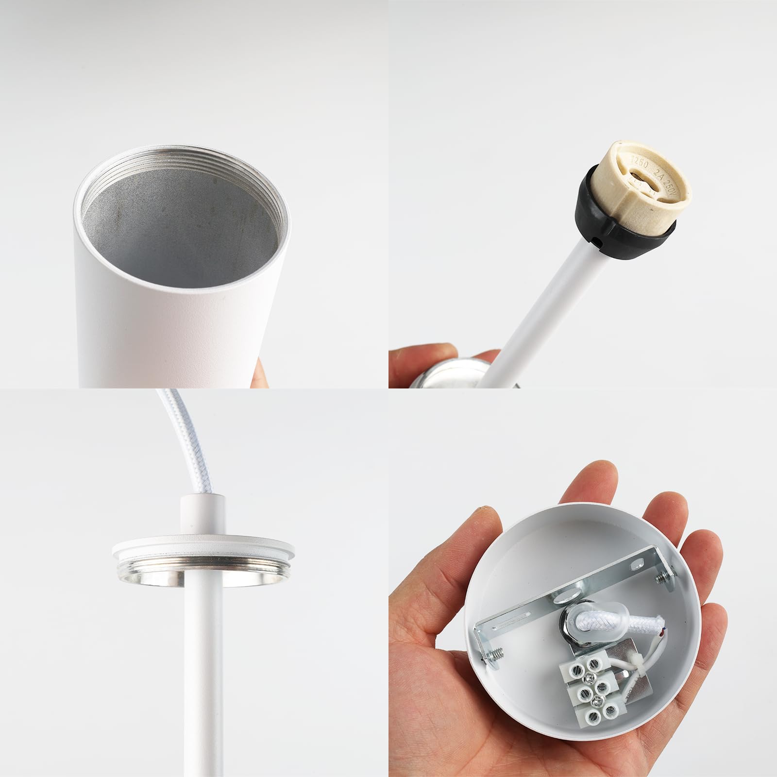 Alpinaluz Lampada a sospensione tubolare da soffitto in alluminio 20 cm – Design moderno minimalista, attacco GU10, cavo tessile regolabile 120 cm (Confezione da 2 Bianco)