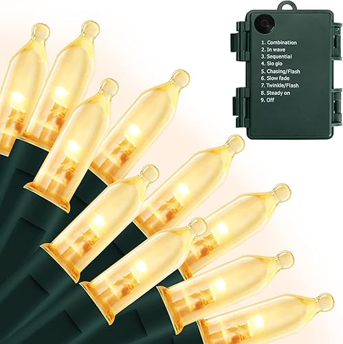 Miniatura 1 de Luces de Navidad a pilas, 33 pies, 100 luces LED con 8 modos de temporizador automático, luces de árbol impermeables para interiores y exteriores,