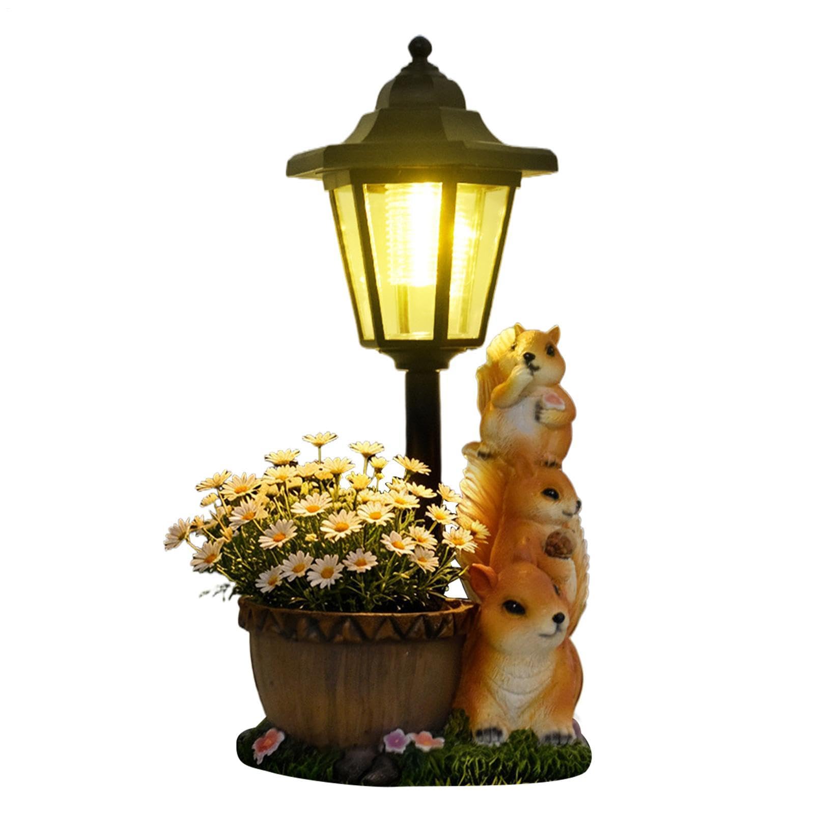 Genérico Vaso con luce solare, statuette di scoiattolo, decorazione per