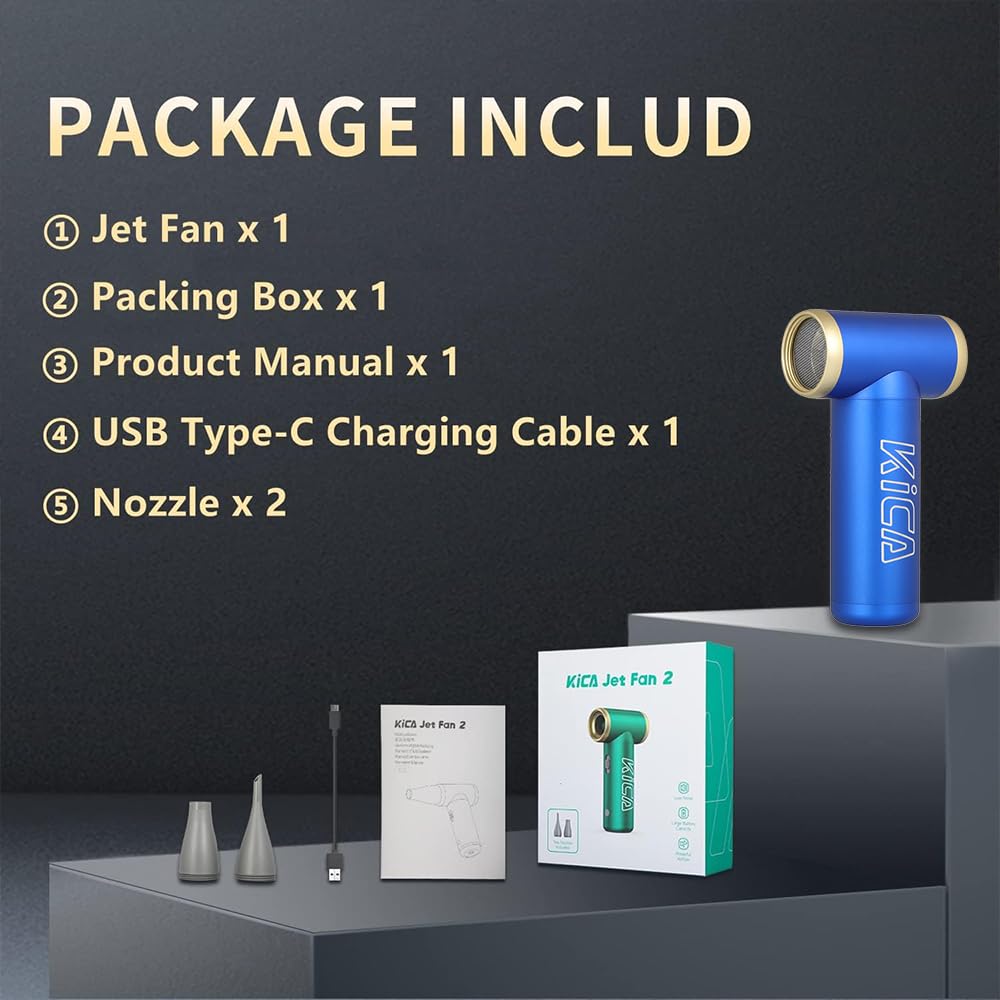 RICCA KiCA JetFan 2 Mini Air Duster - Small Rechargeable Mini Turbo Fan