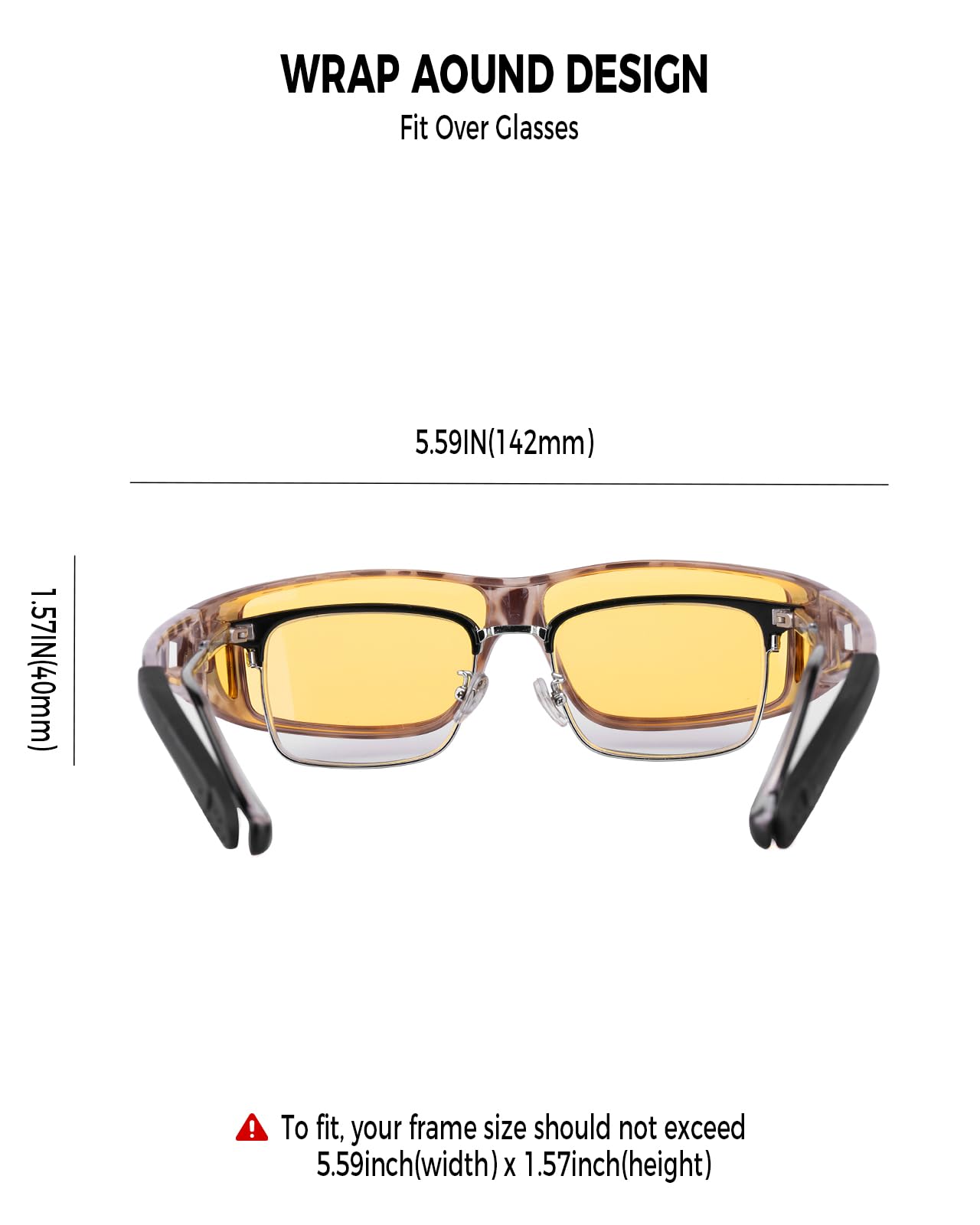 Nachtfahrbrille für Männer und Frauen, passt über Sonnenbrille, blendfrei, polarisiert, HD-Nachtsichtbrille, 06 Braun/Gelb Nachtsichtlinse