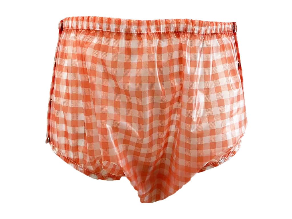 Haian Classic Unisex Adult Incontinence Snap-on Plastic(TPU) Printed Waterproof Pants (3XL, Red Plaid)