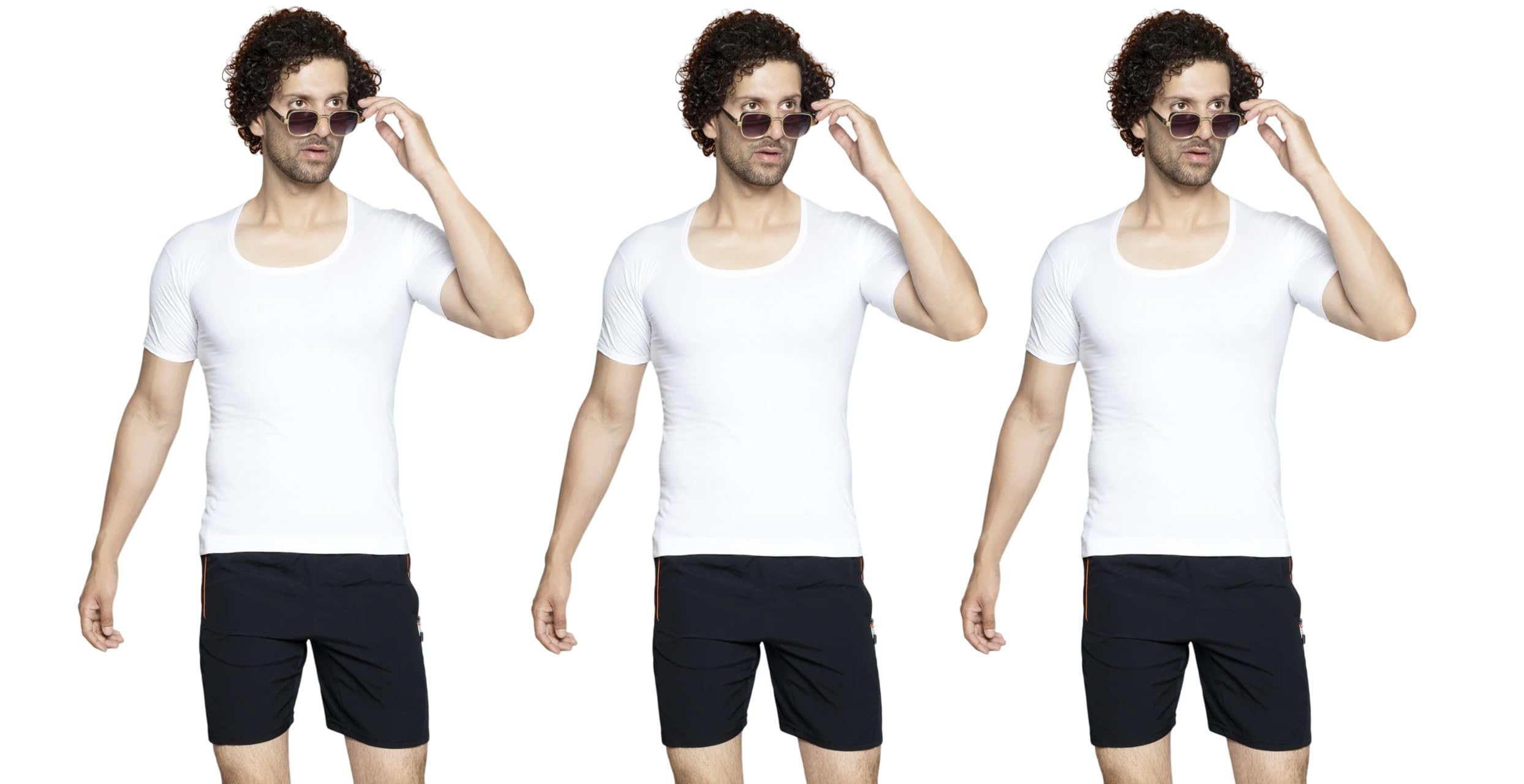 d1 different one Soft Cotton Fine Plain White Half Sleeve Vests - Combo of 3-picture-46