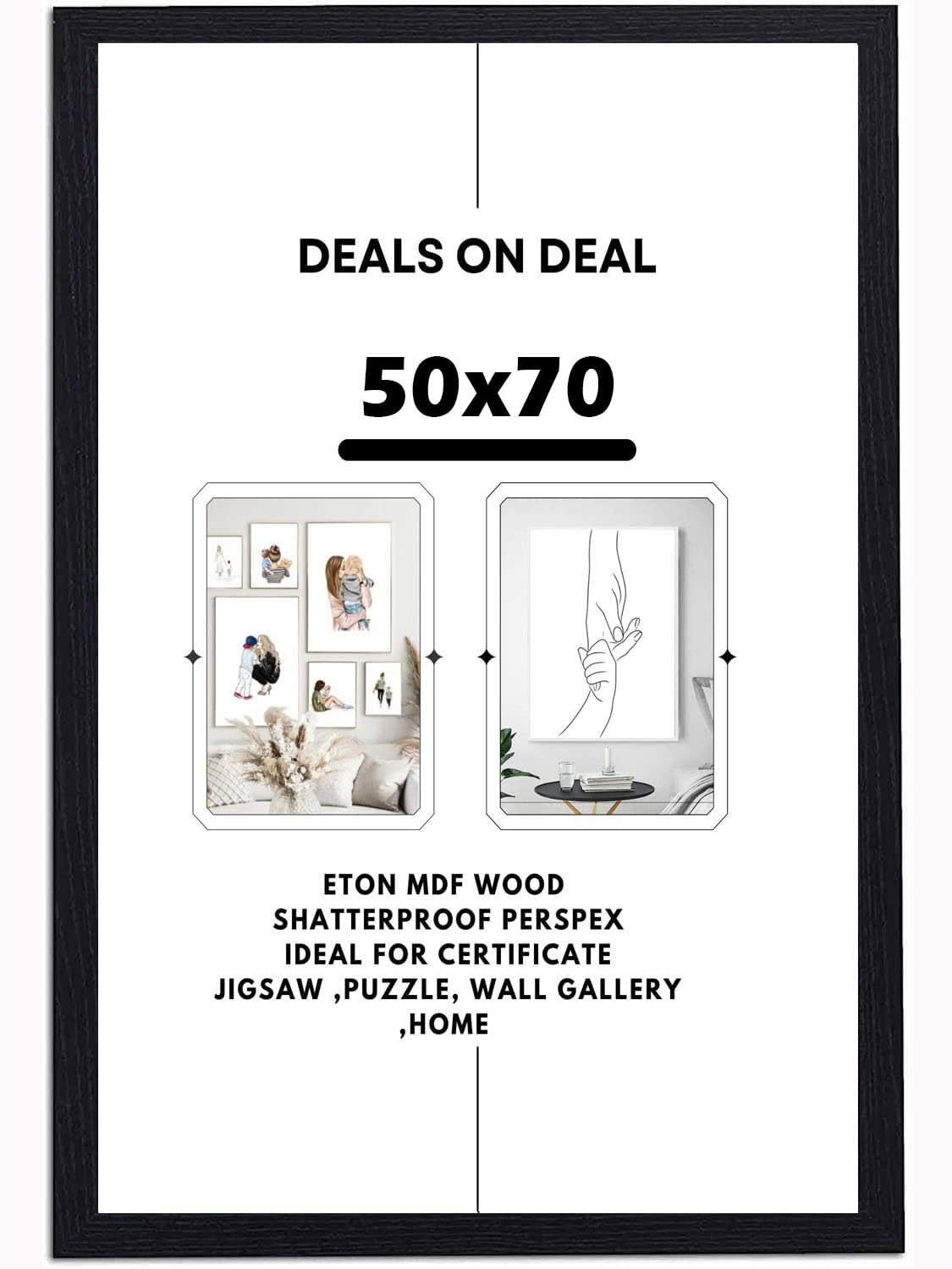 DEALS ON DEAL Picture Poster Frames 50 x 70 cm Sturdy Frame Made of Solid Eton Wood with Clear Perspex Front Portrait or Landscape Perfect for Home Decor