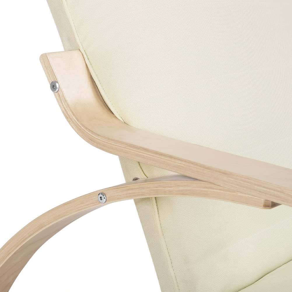 BAKAJI Sedia a Dondolo in Legno di Betulla con Rivestimento in Cotone Imbottito in Spugna Altissima Densità, Oscillante Relax con Poggiapiedi Regolabile e Cuscino, (Beige)
