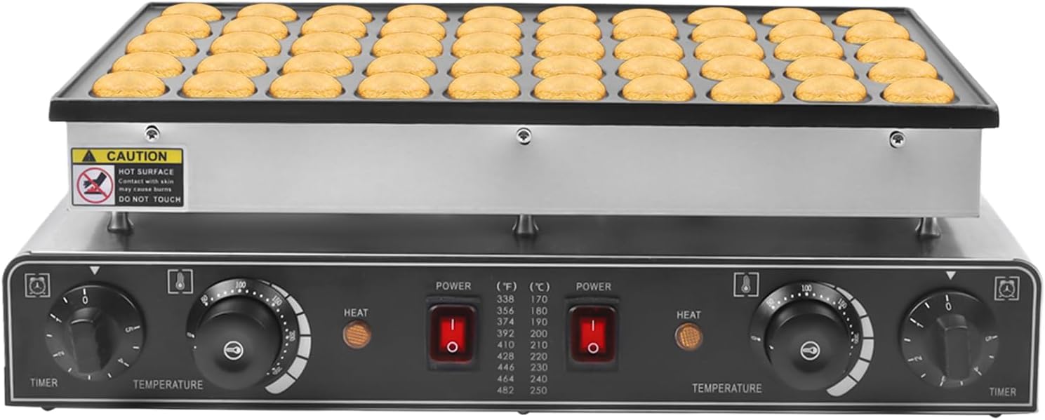 Electric Mini Dutch Pancake Baker Maker for 50 Mini Dutch Pancakes, 1700W Commercial 21'' Nonstick Pancake Griddle for Baking Crepes, Muffins (50 Pcs)
