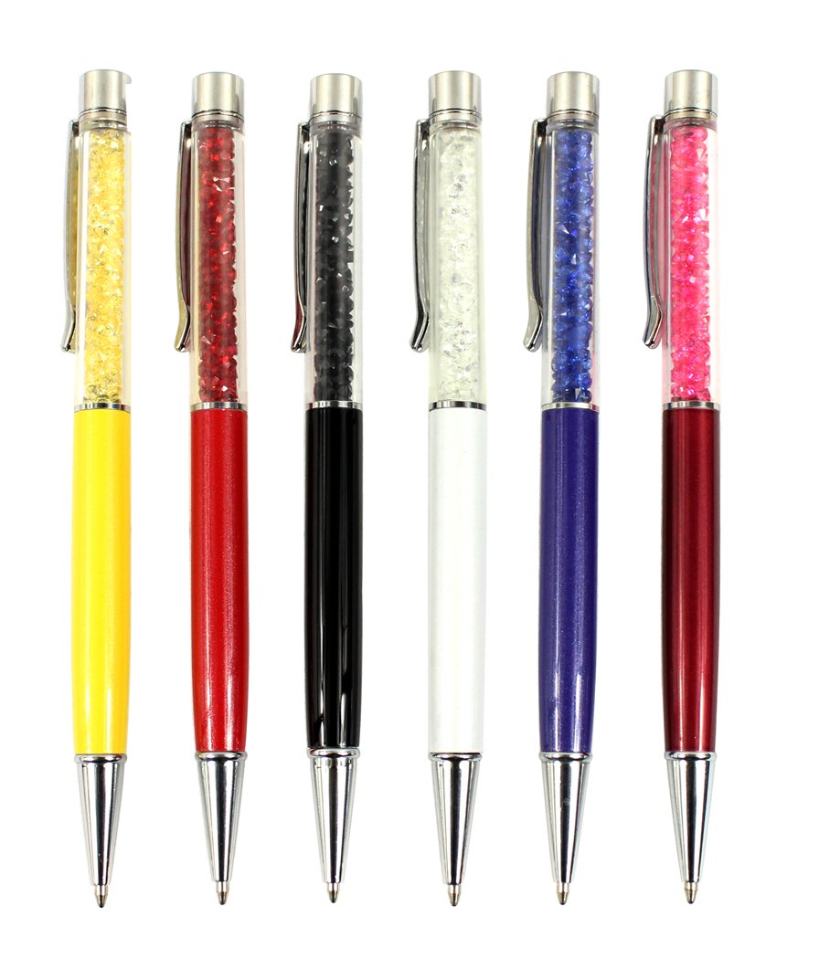6PCS Bling Diamond Retractable Ballpoint Pen Crystal Pens Stationery Office School Gift, Style B