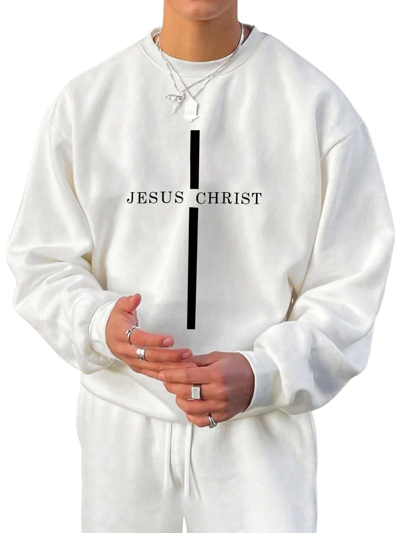 sxv style Jesus Christ Men Letter Graphic Drop Shoulder Sweatshirt-picture-48
