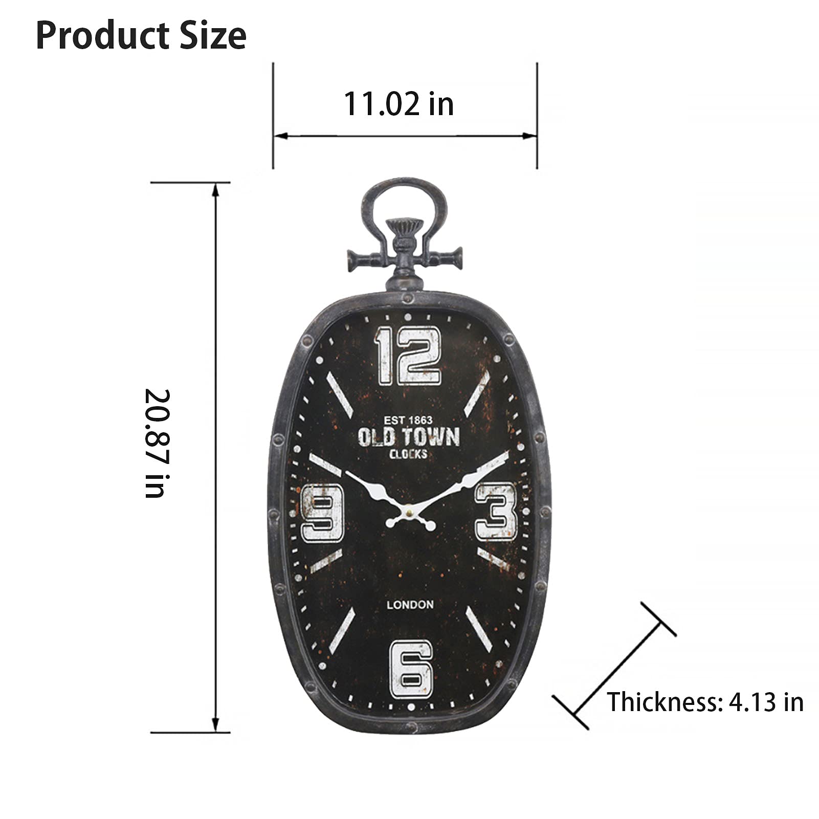 Reloj de Pared al Aire Libre, Arte de Hierro Oval Creativo, decoración de Estilo Industrial Retro, Tranquilo y sin Ruido, Reloj de Pared de Reloj de Bolsillo Europeo
