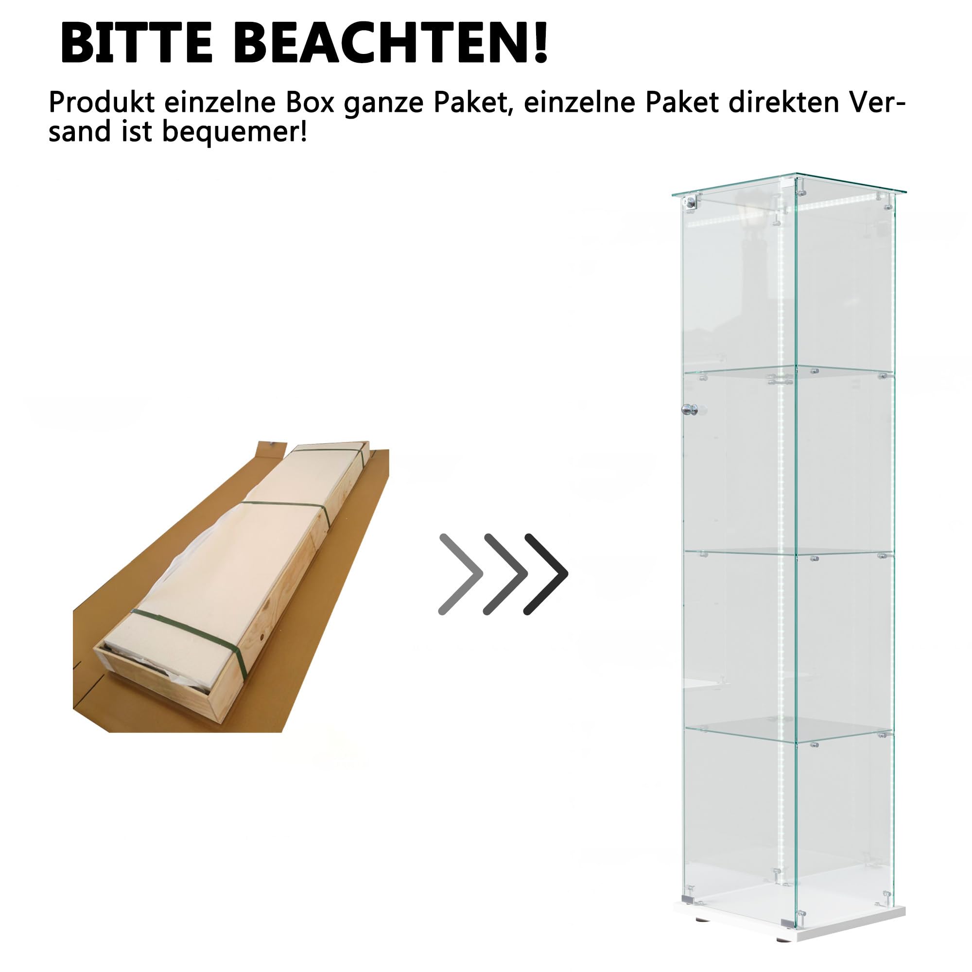 Vitrina de cristal de pie, Vitrina de cristal de pie con LED, 4 capas de cristal madera cristal vitrina armario vitrina 1 puerta y cerradura vitrina armario de cristal armario expositor vitrina de
