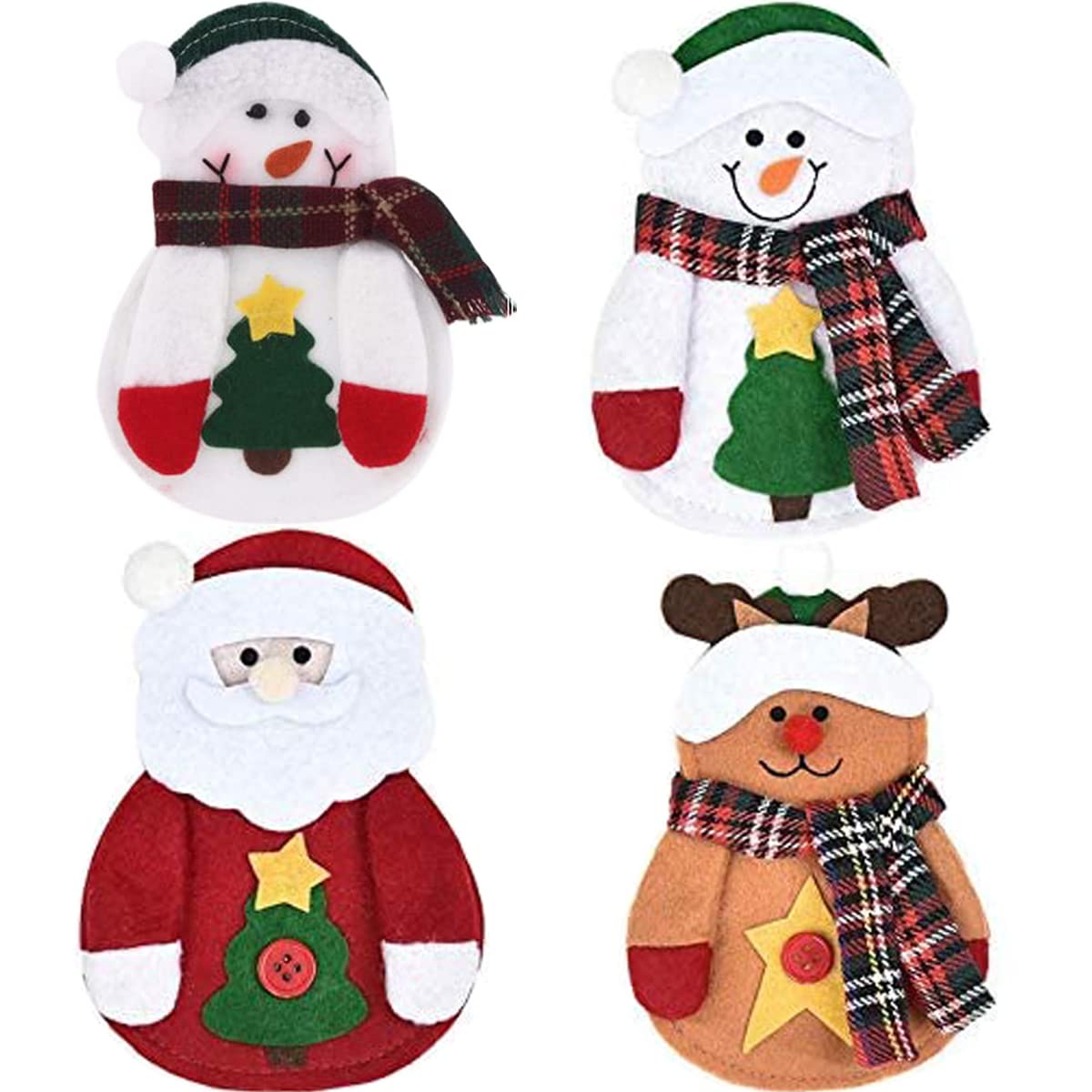 iefoah 4 Pieces Christmas Tableware Silverware Holders Decorations, Snowman Santa Claus Elk Decor for Christmas Dinner Table