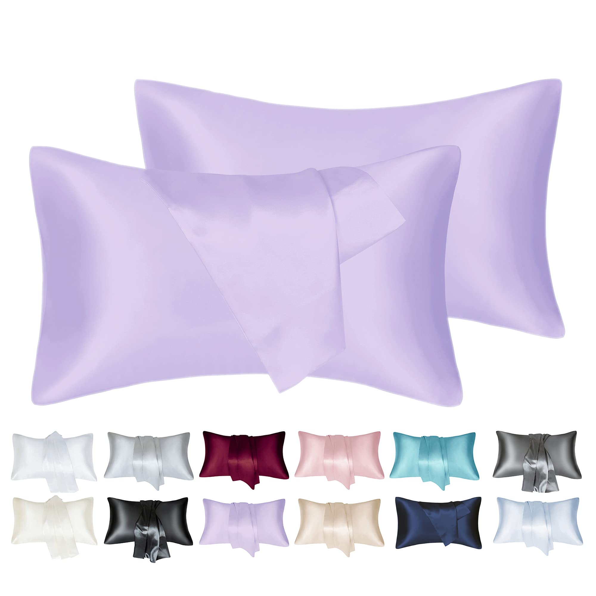 MisShowsatin pillow cases 2 pack - Silk Pillowcase Pillow Cases 2 Pack with Envelope Closure, 50 x 75 cm