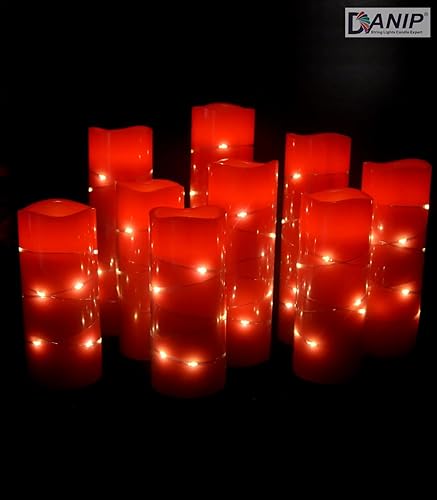 Miniatura 9 de DANIP Vela sin llama azul cielo, con cúmulos de estrellas integrados, 9 velas LED, control remoto de 11 botones, temporizador de ciclo de 24 horas,