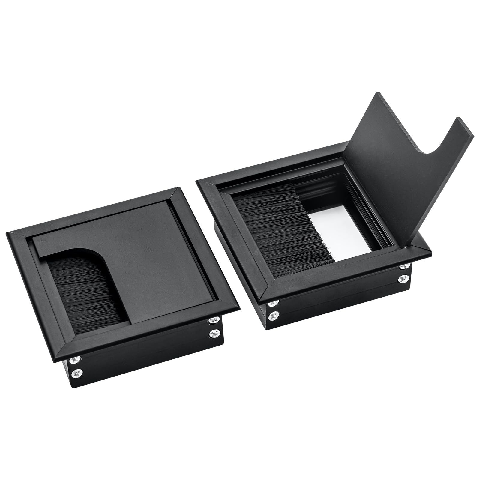 HBL' 2Pcs Desk Cable Grommets 80x80MM Black Rectangle Cable Hole Cover