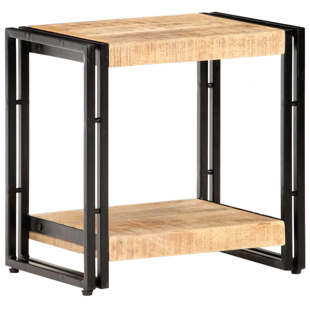 Beistelltisch aus rauem Mangoholz und schwarzem Metall 40x30x40 cm, kompakter Couchtisch mit Ablagefach, vielseitiger Nachttisch für Wohnzimmer, Büro, Balkon, platzsparende Aufbewahrung