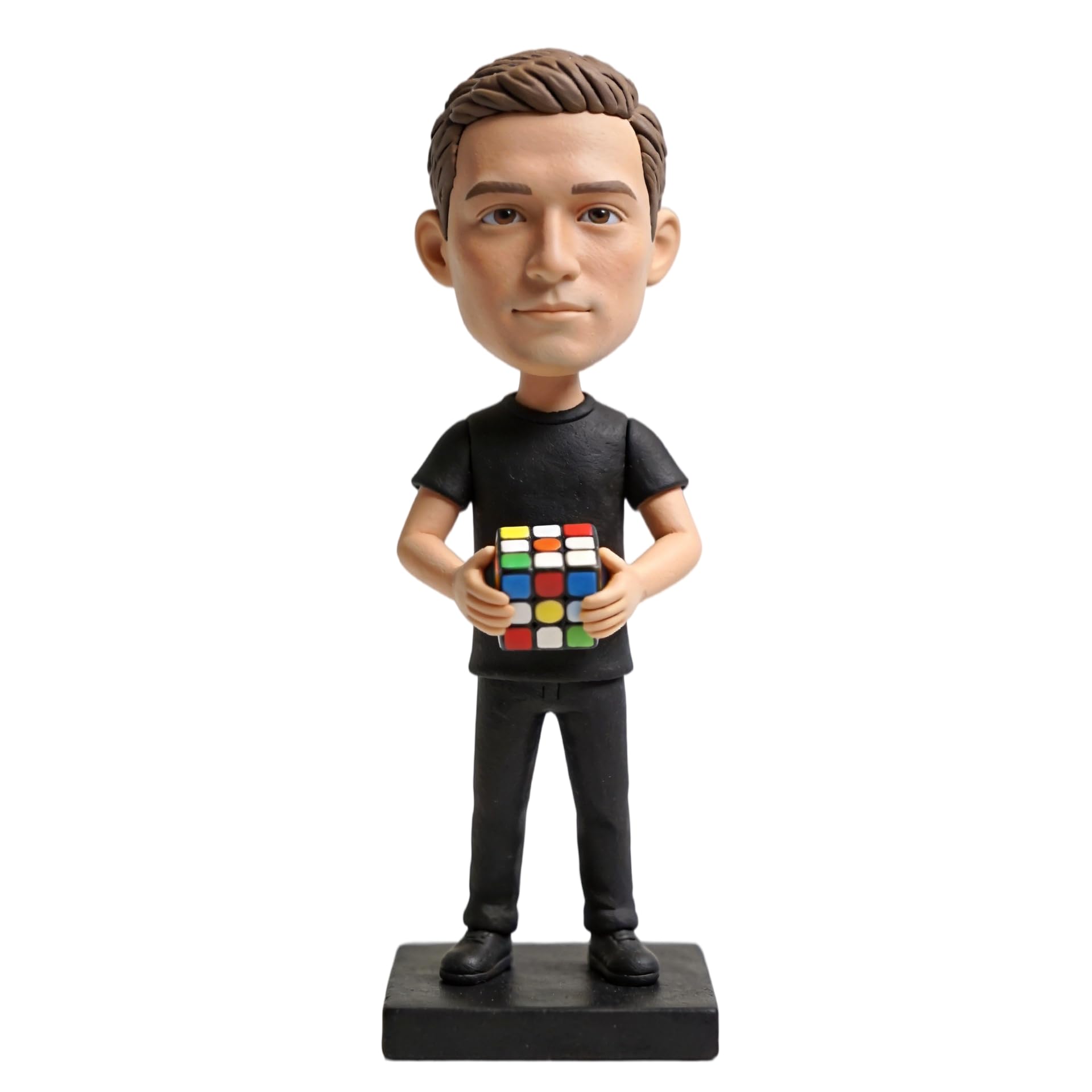 Figurine photo personnalisée pour décoration bureau geek avec mini cube Rubik