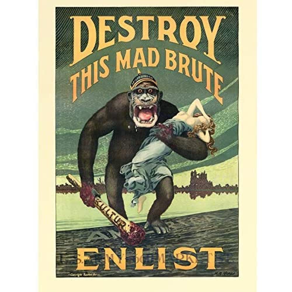 Hopps Destroy Brute US Army Recruitment WWI War Advert Art Print Canvas Premium Wall Decor Poster Mural