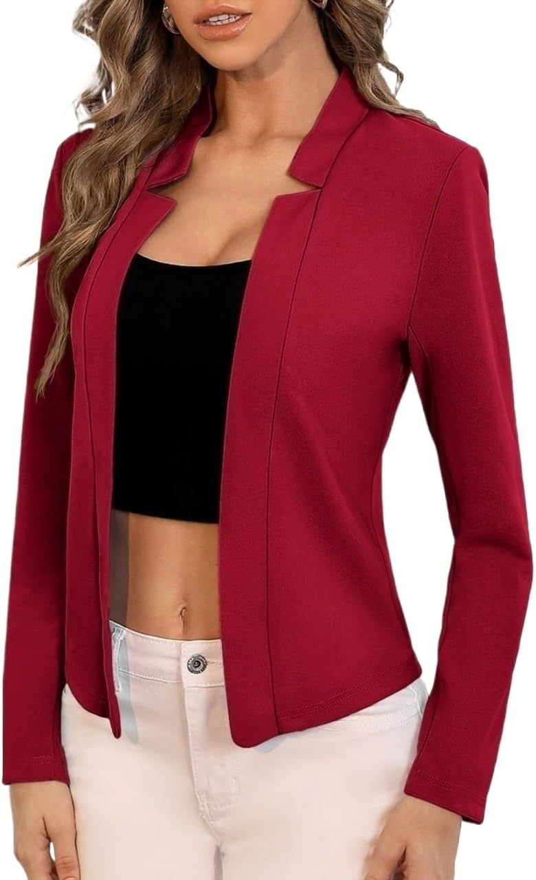 Women's Trench Coat Casual Knitted Fabric Open Front Blazer Long Sleeve Classic Overcoat