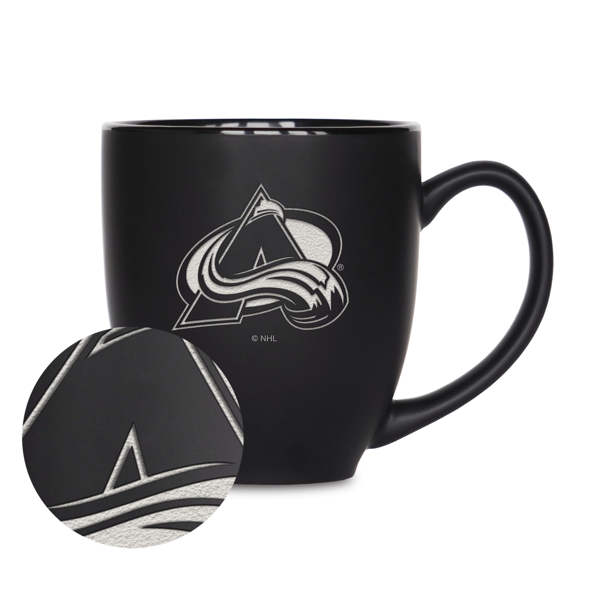 Rico Industries Colorado Avalanche Nhl Hockey 15Oz Laser Engraved Matte Black Ceramic Bistro Mug - For Hot Or Cold Drinks
